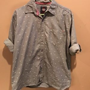 Grey lightning bolt long sleeve button down shirt